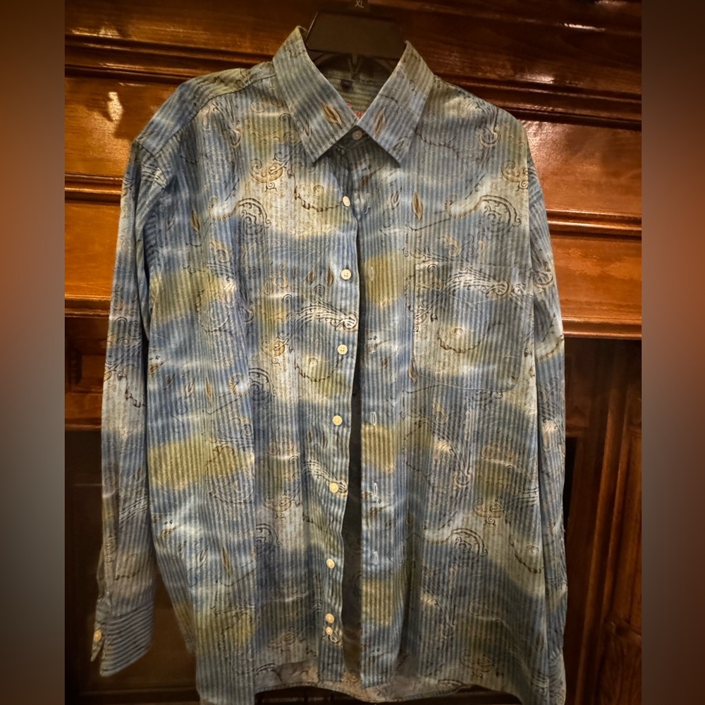 Alan Flusser Blue and Green Patterned Shirt